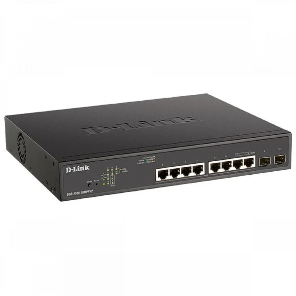 Коммутатор D-Link DGS-1100-10MPPV2/A 8G 2SFP 8PoE+ настраиваемый