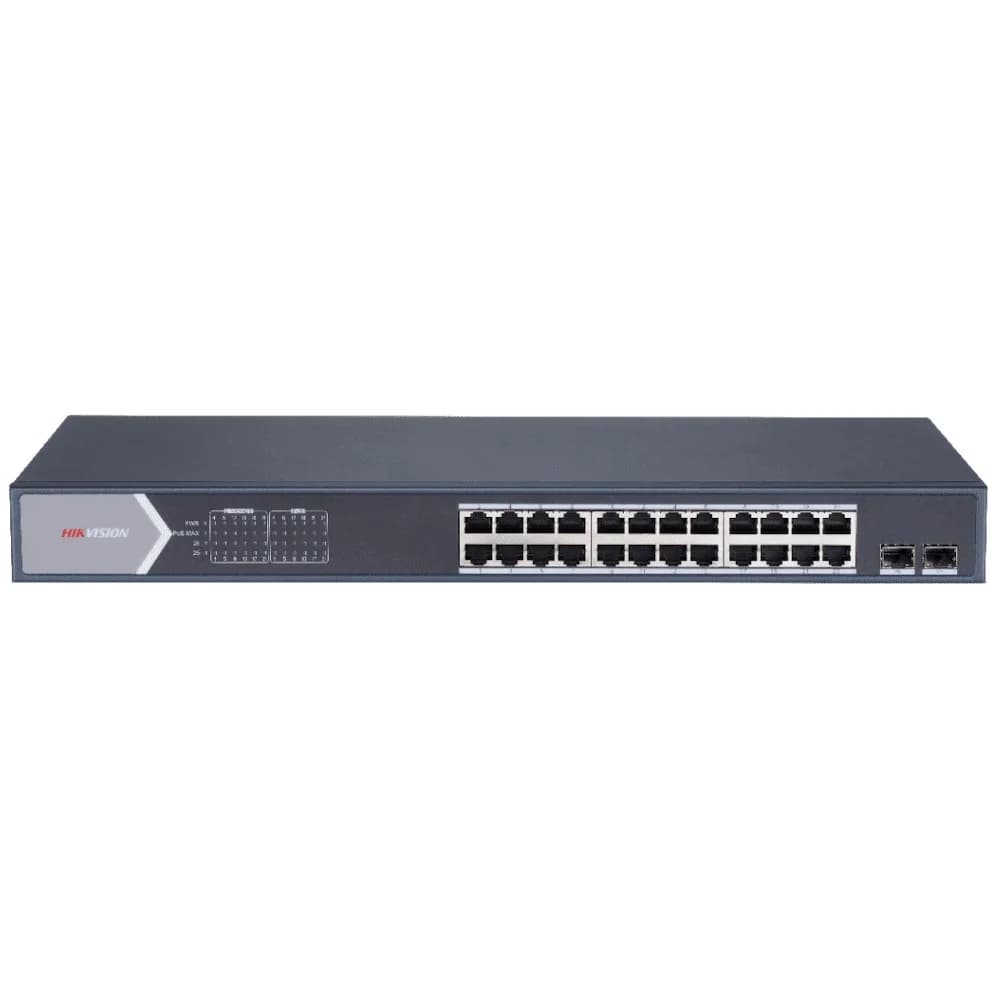 L2, Смарт-управляемый, 24 1000M PoE-порт, 2 1000M SFP-порт, 802.3af/at, бюджет PoE 370Вт, поддержка режима передачи до 300м, PoE watchdog, VLAN, QoS, SNMP, Port Mirroring, Storm Control, визуализиро