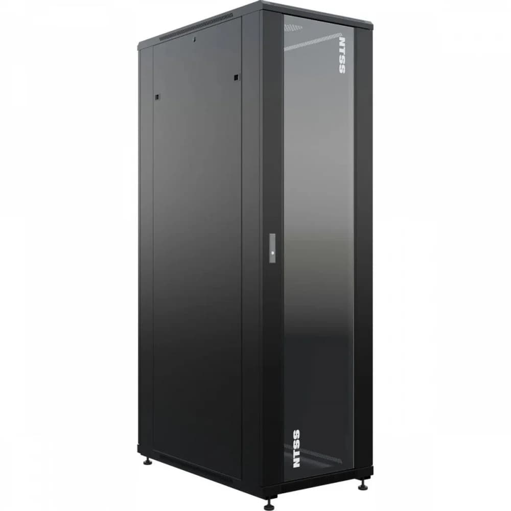 Шкаф серверный NTSS Премиум (NTSS-R42U80100GS-BL) напольный 42U 800x1000мм пер.дв.стекл металл 900кг черный 910мм 160кг 1987мм IP20 сталь