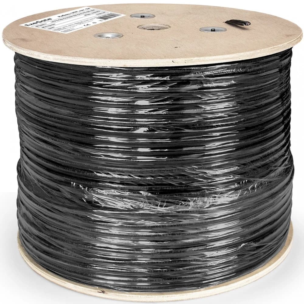 Кабель ExeGate UTP4-C5e-CU-S24-SW-OUT-PE-BK-305-FLUKE UTP 4 пары кат.5e медь, 24AWG, FLUKE® test pass, внешн., с тросом, катушка 305м, черн., PE