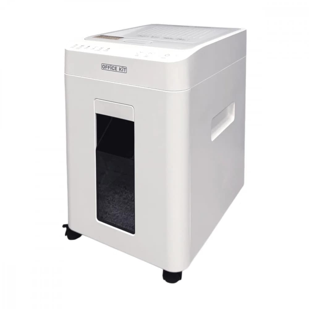 Шредер Office Kit SA100М (1,9х12) белый с автоподачей (секр.P-5) фрагменты 100лист. 25лтр. скобы пл.карты