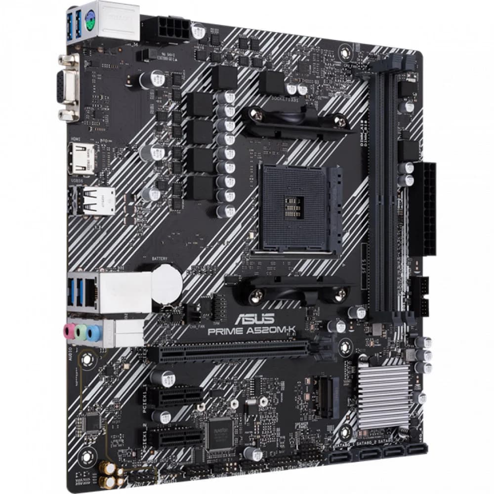 ASUS PRIME A520M-K, Socket AM4, A520, 2*DDR4, D-Sub+HDMI, SATA3 + RAID, Audio, Gb LAN, USB 3.2*6, USB 2.0*6, COM*1 header (w/o cable), mATX 90MB1500-M0EAY0