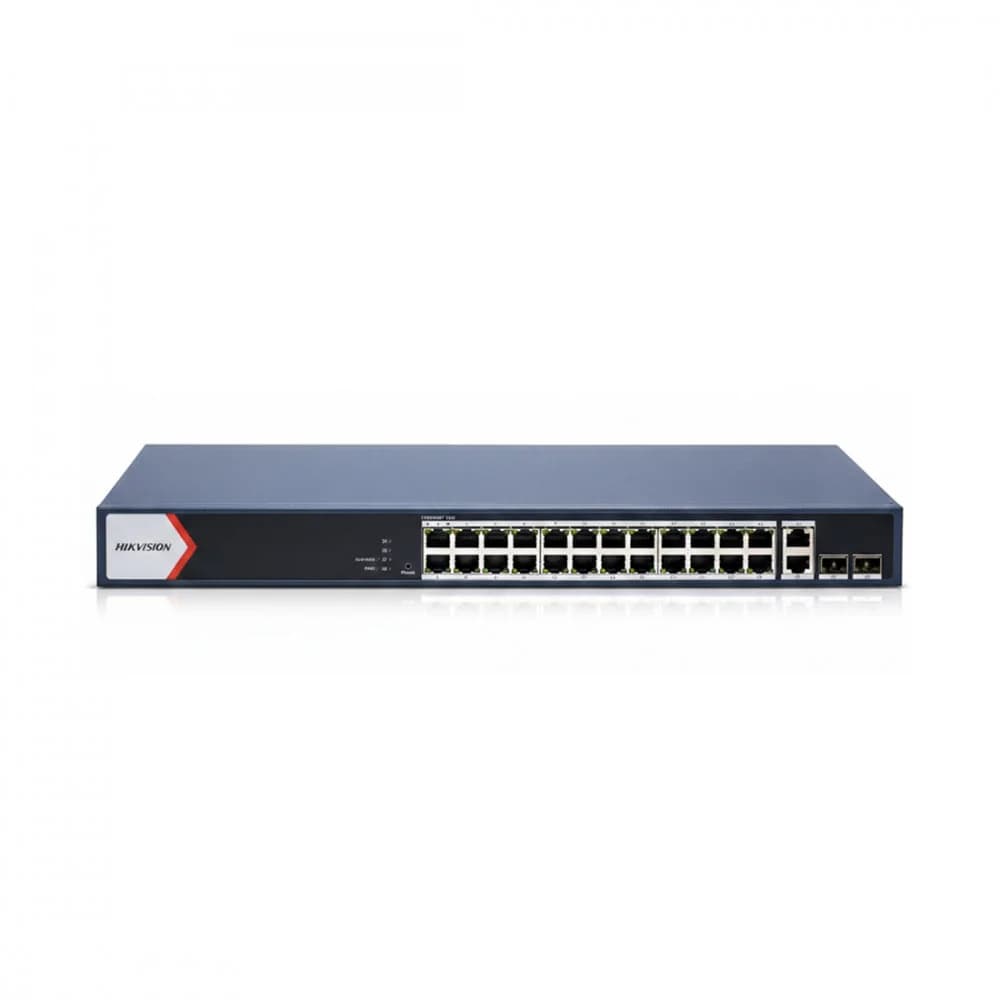 Коммутатор, Hikvision, DS-3E1528P-EI/M, Управляемый L2, 24 x Gigabit RJ45, РоЕ 802.3af/at 230W, 2 порта Gigabit RJ45, 2 x SFP, Стоечный