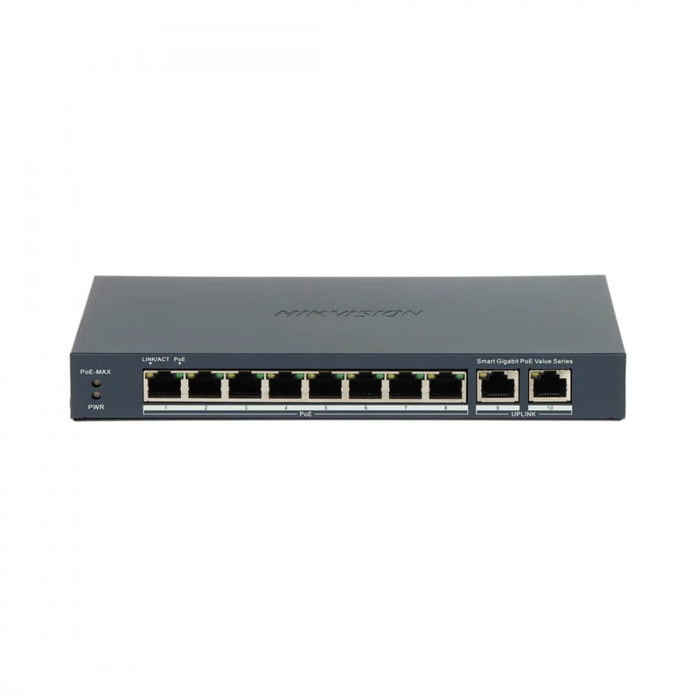 PoE Сетевой коммутатор | Интерфейс: PoE 8×RJ45 1Гбит/с / Uplink 2×RJ45 1Гбит/с | PoE Стандарт: IEEE 802.3af / IEEE 802.3at | Скорость коммутации: 20 Гбит/с | Скорость передачи пакетов: 14.88Мбит/с |