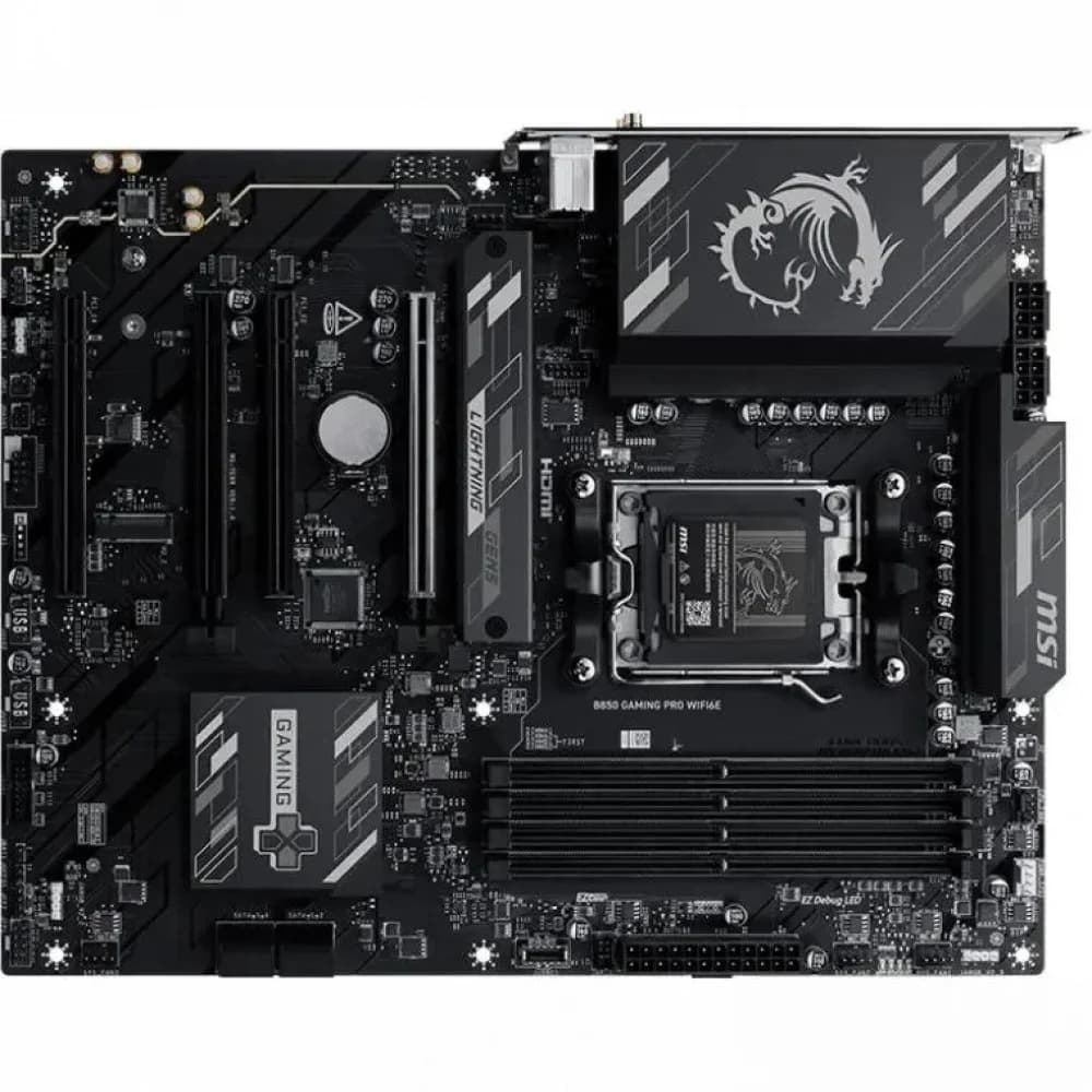 Материнская плата MSI B850 GAMING PRO WIFI6E B850, AM5, 4*DDR5, 4*PCIEx16, 2*M.2, 2*TypeC, 3*USB3.2Gen2, 6*USB3.2Gen1, 4*USB2.0, 4*SATA3.0, 2.5G, DP, HDMI, ATX, RTL