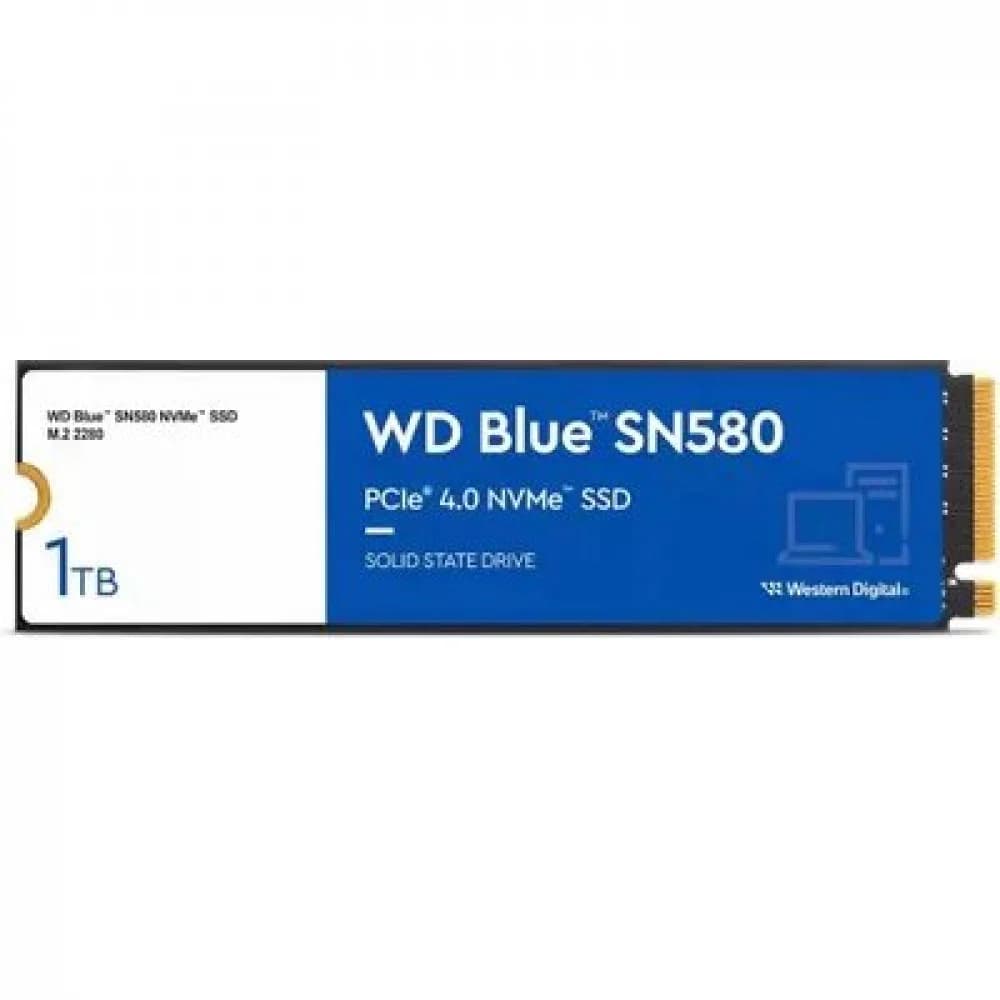 Твердотельный накопитель/ WD SSD Blue SN580 NVMe, 1000GB, M.2(22x80mm), NVMe, PCIe 3.0 x4, 3D TLC, R/W 3500/3000MB/s, IOPs 460 000/450 000, TBW 600, DWPD 0.3 (12 мес.)