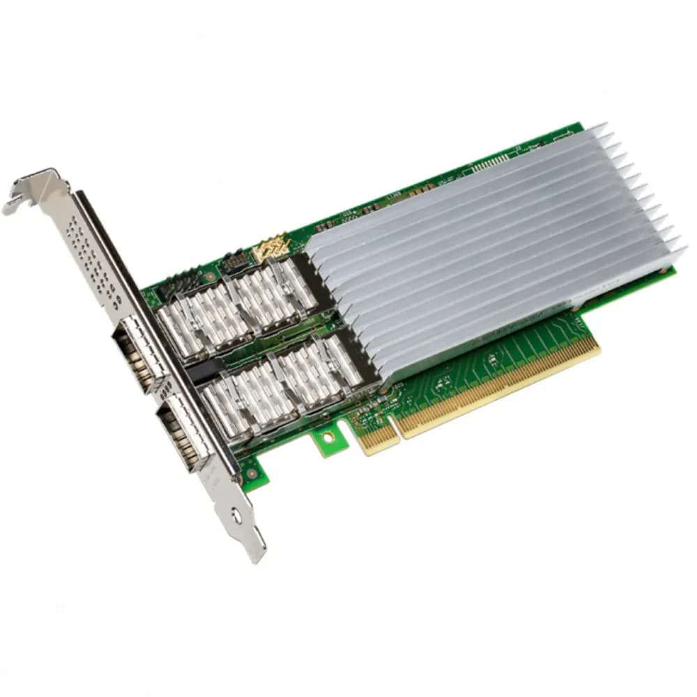 Intel Ethernet Network Adapter E810-CQDA2 2xQSFP28 ports, 100GbE/50GbE/25GbE/10GbE (100GbE when ports bifurcated), PCI-E v4 x16, iWARP/RoCEv2, IEEE 1588 PTP, ADQ, iSCSI, NFS, VMDq. PCI-SIG* SR-IOV C