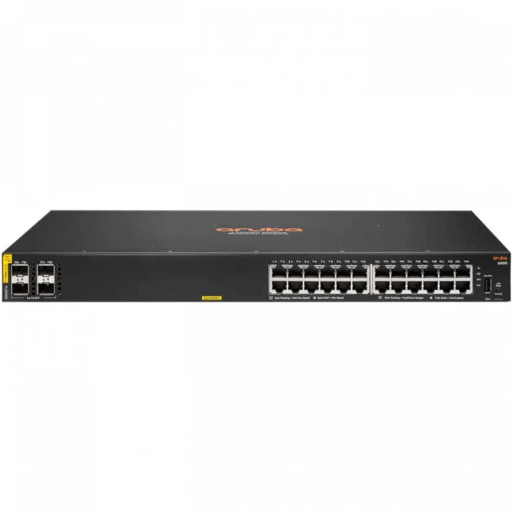 Коммутатор HPE Aruba Networking CX 6000 24G Class4 PoE 4SFP 370W Switch 24x ports 10/100/1000BASE-T Ports 4x 1G/1G SFP ports Supports PoE Standards IEEE 802.3af, 802.3at 1x USB-C Console Port 1x USB
