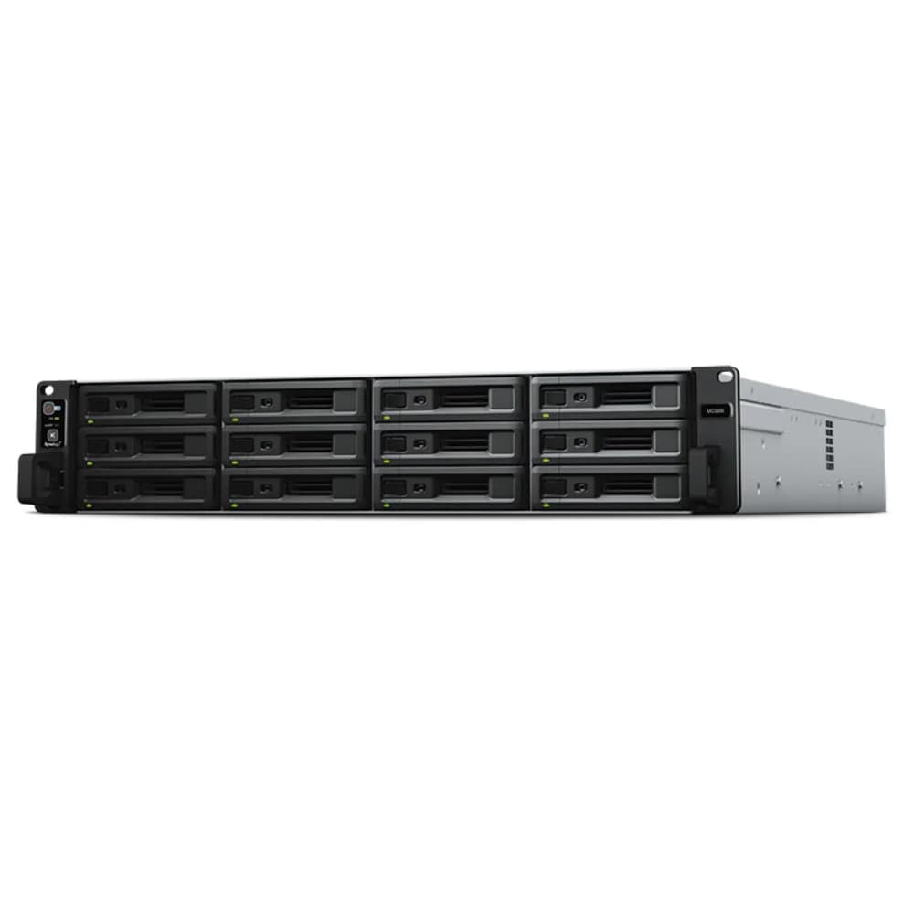 Synology Rack 2U ISCSI DialCont Array (QC2,4GhzCPU/8Gbupto64/2x1GbE+1x10GbE(+1xExpSlot) per controller)NoHDD(upto12 2,5"/3,5"SASupto36with 2xRXD1219SAS),RAIDBasic,JBOD,0,1,5,10,F1/2xRPS/norail/5YW