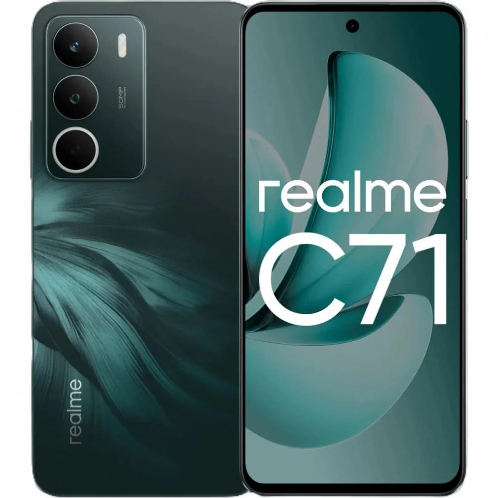 Смартфон Realme RMX5303 C71 128Gb 6Gb зеленый моноблок 3G 4G 2Sim 6.67" 720x1604 Android 15 50Mpix 802.11 a/b/g/n/ac NFC GPS GSM900/1800 GSM1900 FM