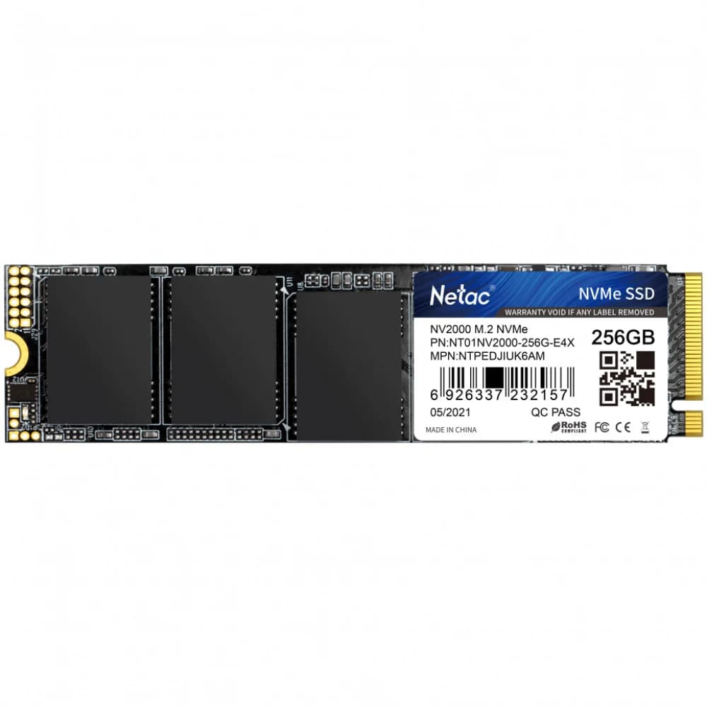 Твердотельный накопитель SSD 256Gb, M.2 2280, Netac NV2000, NVMe, PCIe 3x4, 2500R/1000W