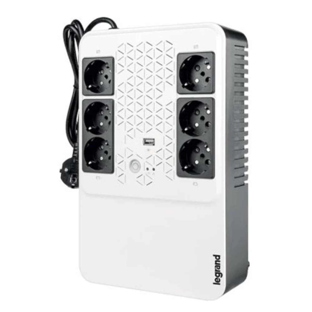 Источник бесперебойного питания, Legrand, Keor Multiplug 800 ВА 310082, Мощность 800ВА/480Вт, Линейно-интерактивный, Напольный, LED индикаторы/USB, Диапазон работы AVR:170-290В, Бат.: 12В/7Ач., Вых: