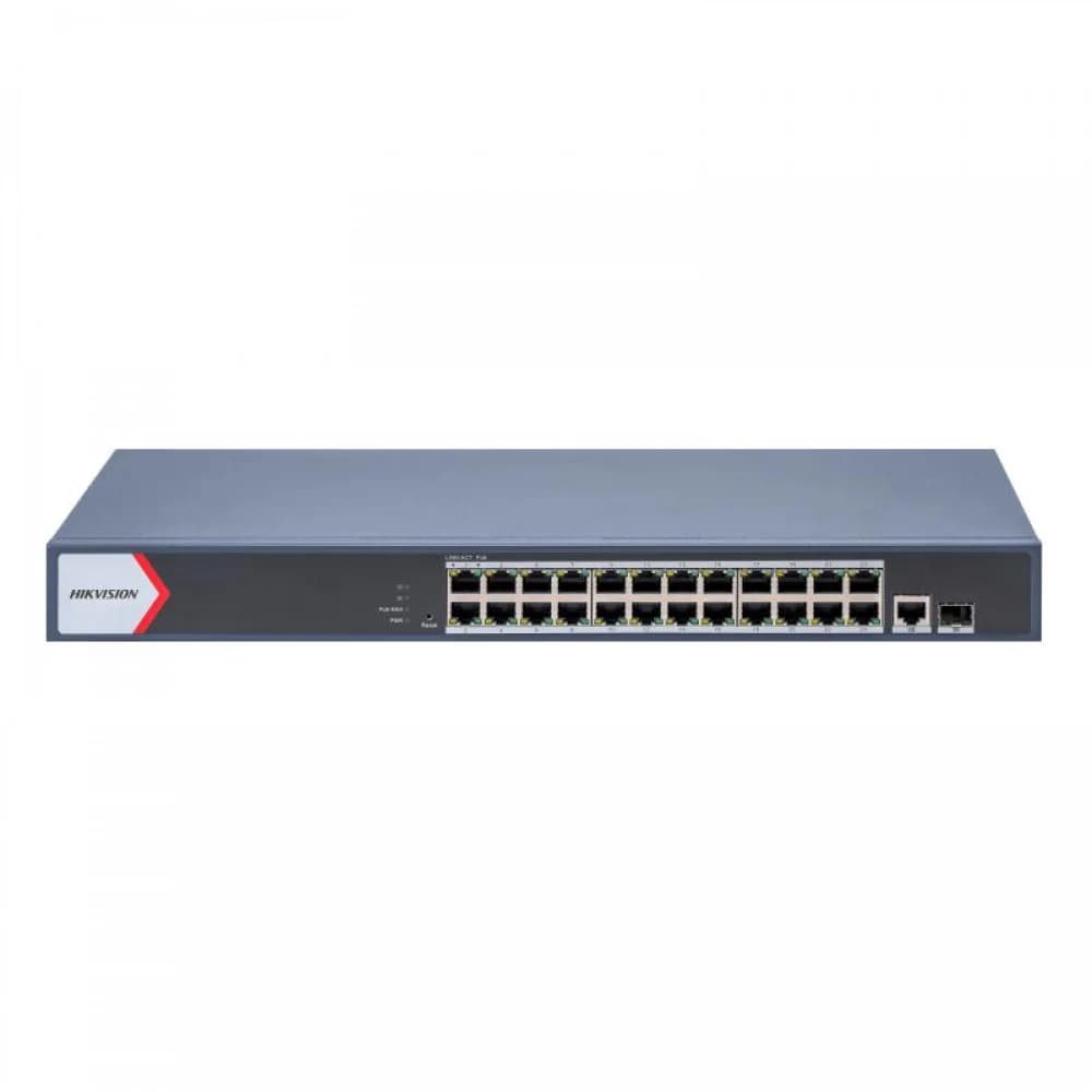 Коммутатор, Hikvision, DS-3E1526P-EI/M, Управляемый, 24 x 10/100/1000 Mbps PoE 1 1000 Mbps 1 x 1Gbit SFP port, 24 портов PoE 802.3af/802.3at, VLAN 802.1Q, 230W, Стоечный, Метал