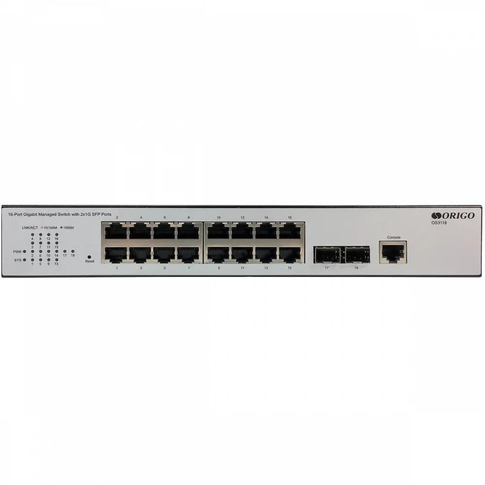 Коммутатор/ Управляемый L2 коммутатор, 16x1000Base-T, 2x1000Base-X SFP, консольный порт RJ-45, комплект для установки в 19" стойку