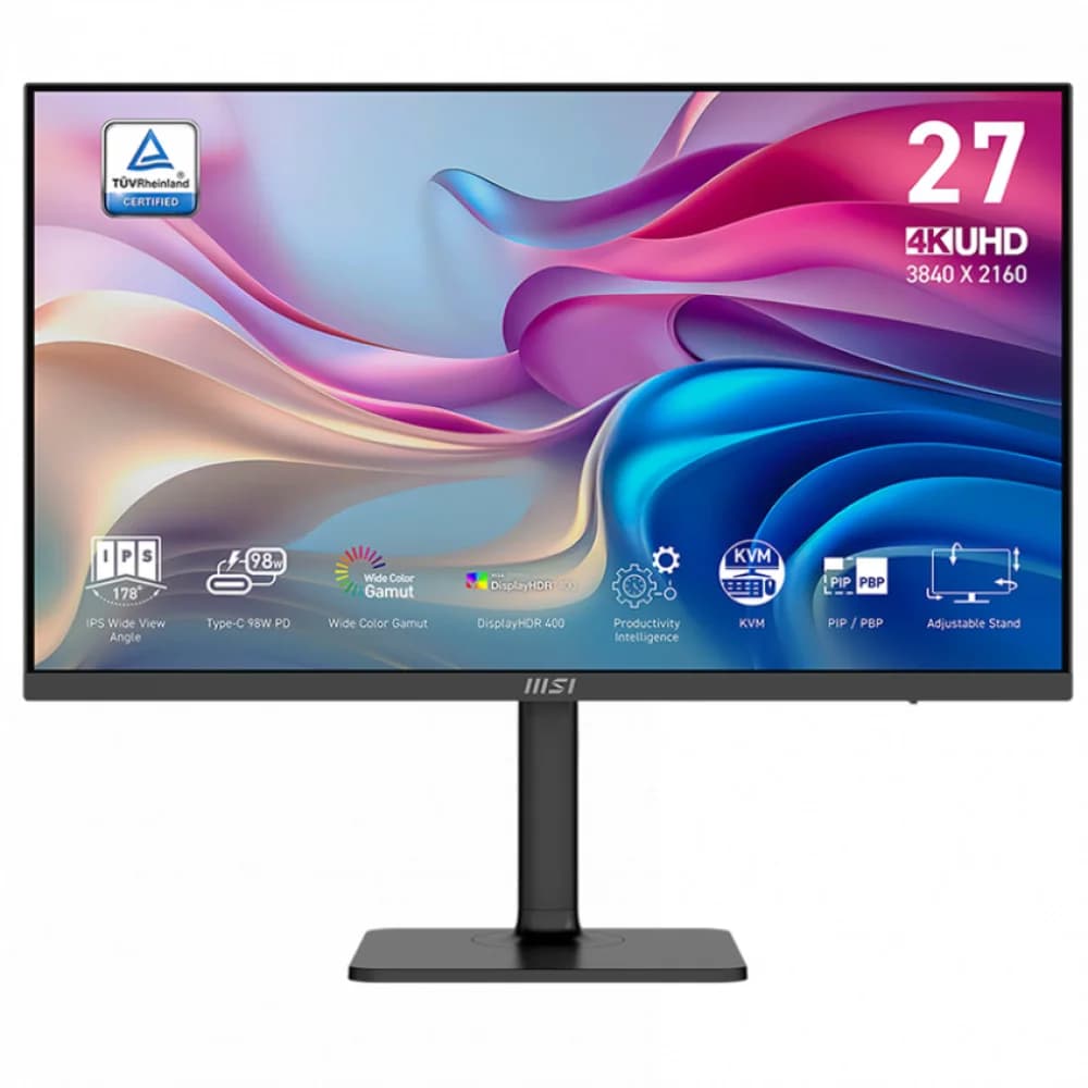 Монитор 27" MSI Modern MD272UPHG Black (IPS, 3840x2160, HDMI+HDMI+DP+Type C, 4 ms, 178°/178°, 300 cd/m, 1000:1, 60Hz, Spk, Pivot)