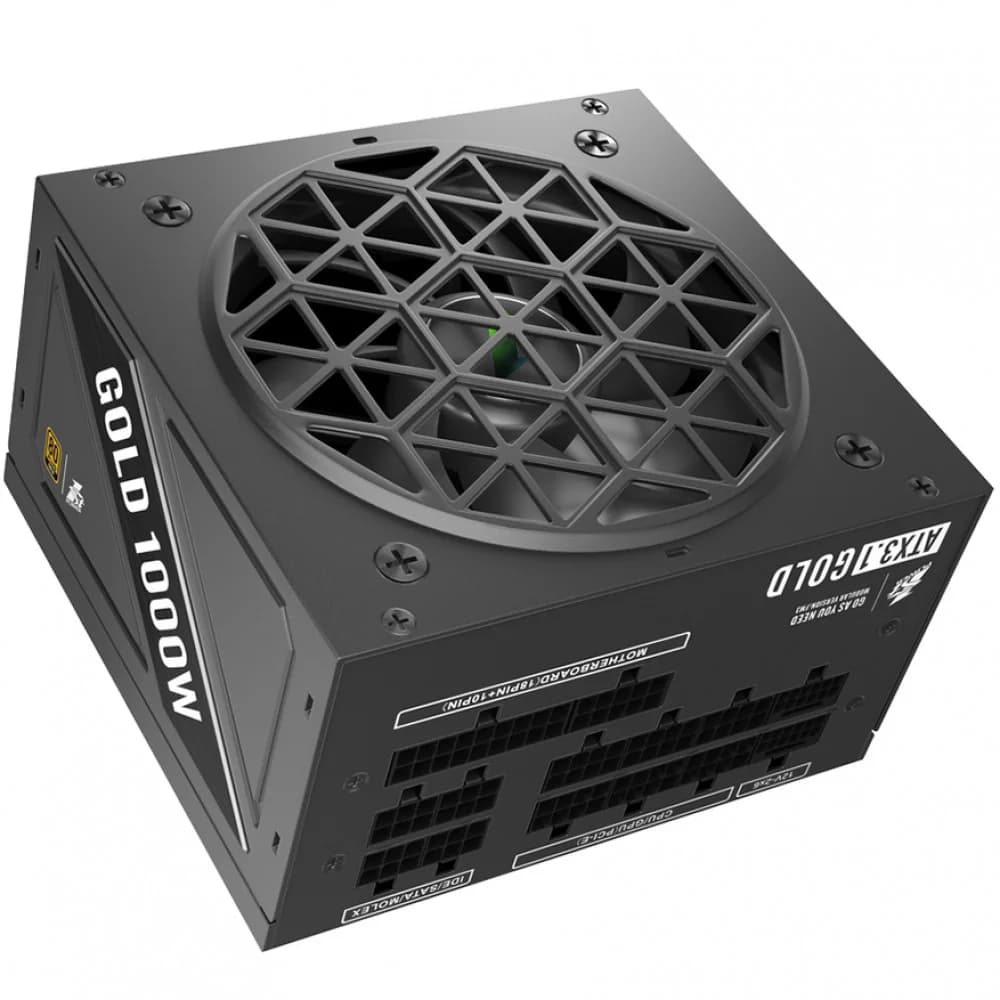 Блок питания, 1STPLAYER, NGDP HA-1000BA4, 1000W, ATX3.0, Gold, ATX, APFC, 20+4pin, 2*4+4 pin, 2*Sata, 3*PCI-E 6+2 pin, 1*12VHPWR, 1*120 мм, Кабель питания, Чёрный