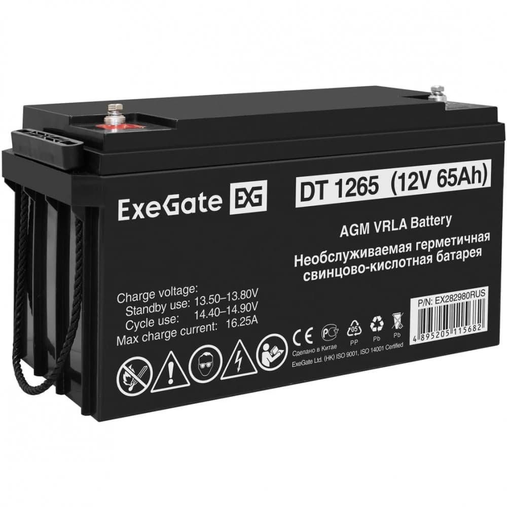 Аккумуляторная батарея ExeGate DT 1265 (12V 65Ah, под болт М6)
