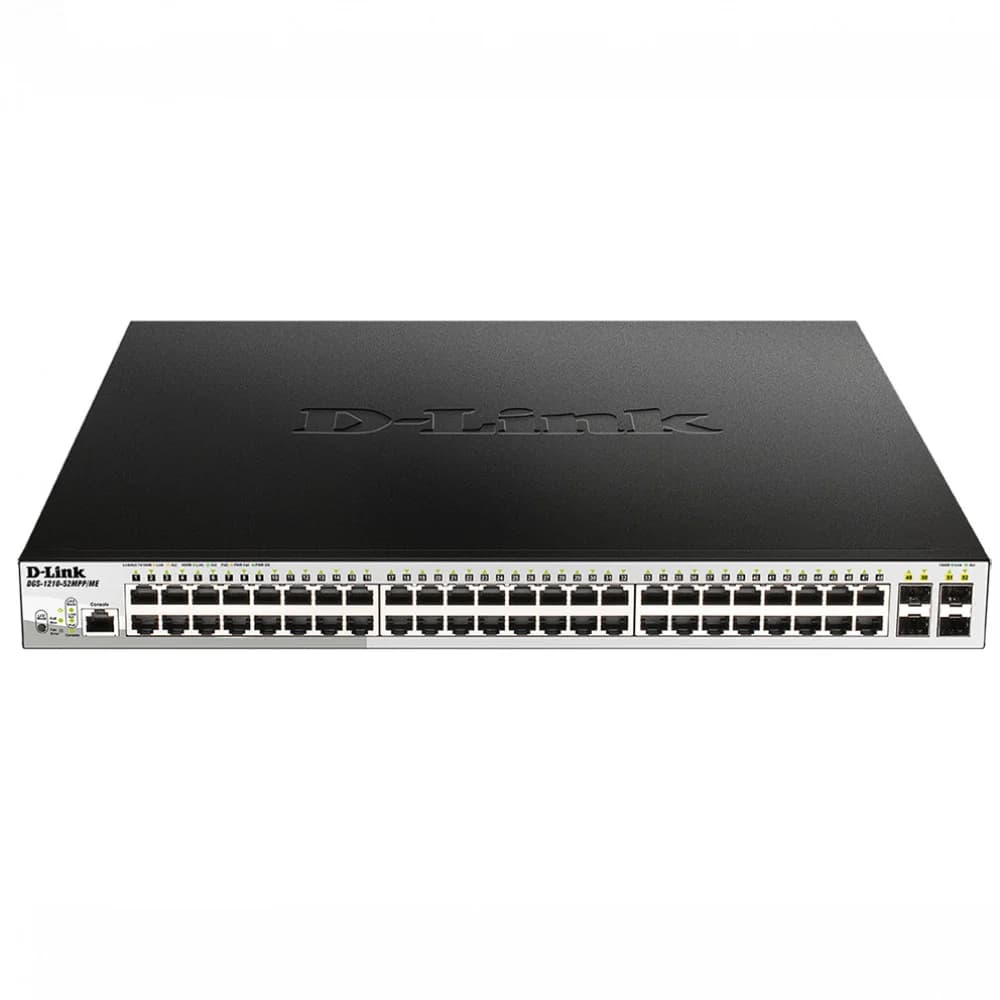 D-Link DGS-1210-52MPP/ME/B3A PROJ Управляемый коммутатор 2 уровня с 48 портами 10/100/1000Base-T и 4 портами 1000Base-X SFP (48 портов с поддержкой PoE 802.3af/802.3at (30 Вт), PoE-бюджет 740 Вт)