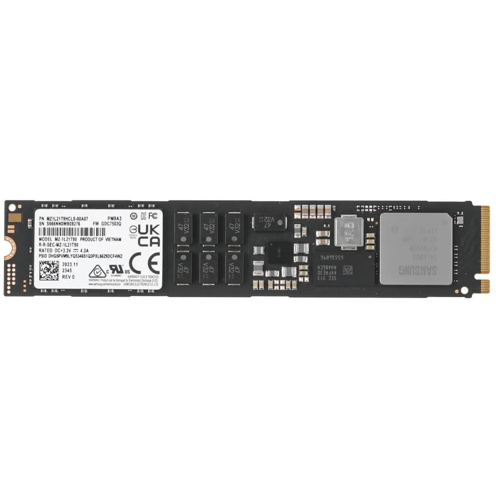 Samsung Enterprise SSD, M.2, PM9A3, 1920GB, NVMe/PCIE Gen4 x4, R5500/W2000Mb/s, IOPS(R4K) 800K/85K, MTBF 2M, 1 DWPD, 22110, OEM, 5 years (analog MZ1LB1T9HALS-00007)
