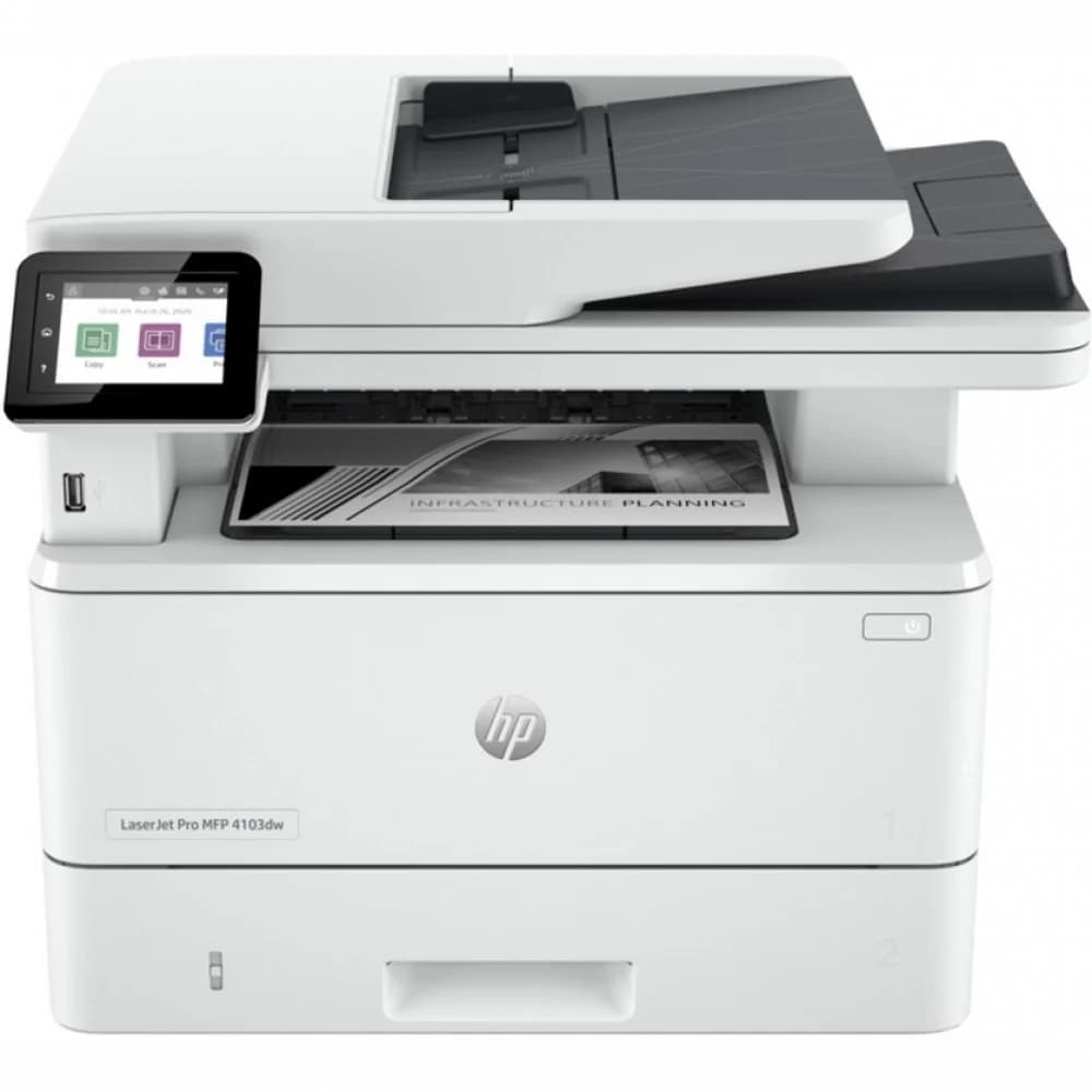 HP LaserJet Pro 4103dw А4, МФУ, лазерное, черно-белое, 40стр/мин, 1200dpi, 1200МГц, 512Мб, 50АПД, 100+250, Ethernet /USB/WiFi, 3050стр/картридж, (2Z627A#B19)
