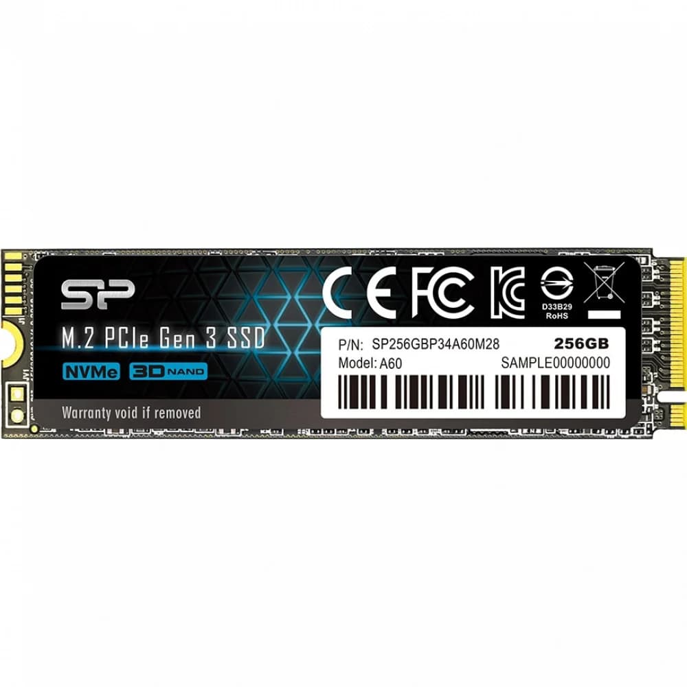 Твердотельный накопитель SSD M2 256Gb Silicon Power A60 (PCI-E 3.0 х4,2200/1200MBs,230000 IOPs,3DTLC,NVMe 1.3,150TBW) (SP256GBP34A60M28)