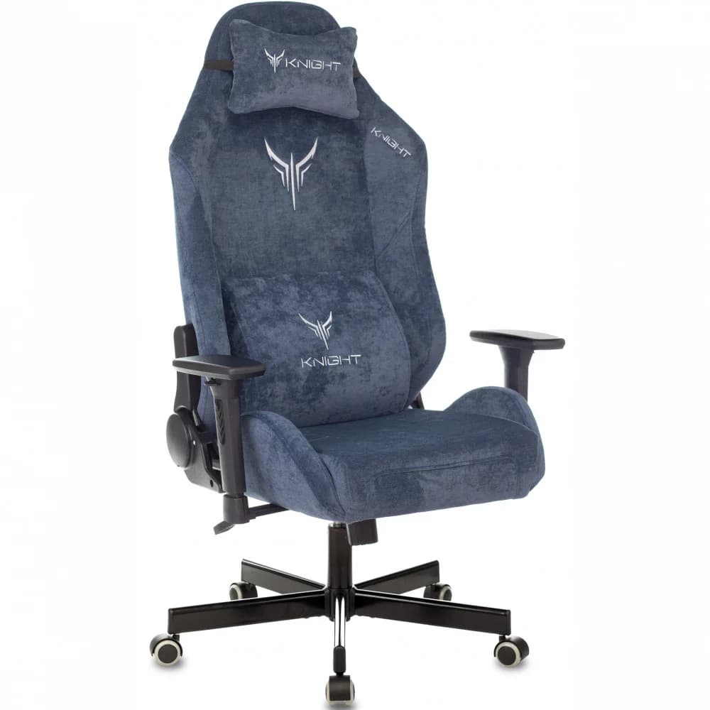Кресло игровое Knight N1 Fabric синий Light-27 с подголов. крестов. металл