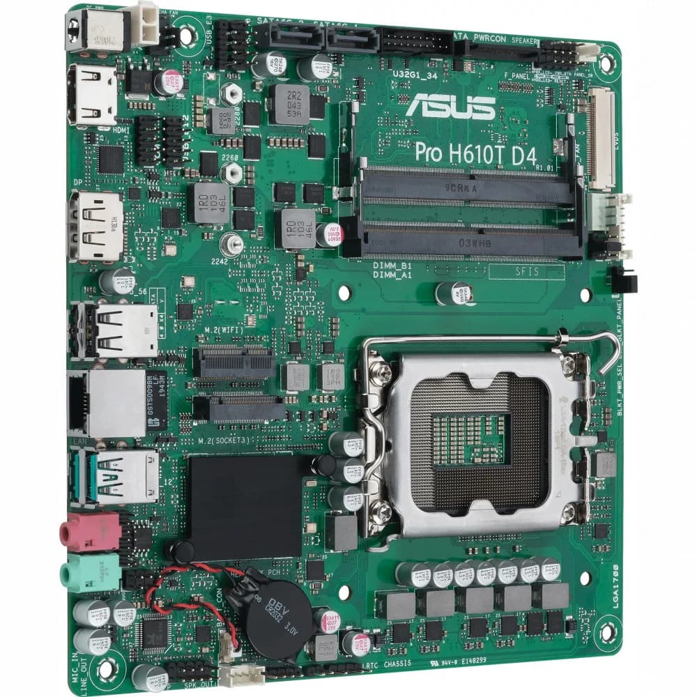 Материнская плата mini-ITX ASUS PRO H610T D4-CSM (LGA1700, H610, 2*DDR4 (3200), 2*SATA 6G, M.2, Glan, HDMI, DP, 2*USB 3.2, 2*USB 2.0)