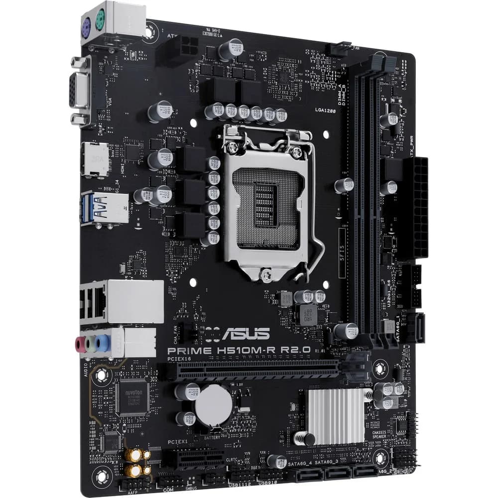 ASUS PRIME H510M-R R2.0-SI (Socket 1200, mATX, 2xDDR4(64GB), VGA/HDMI, 1xPCIe 4.0x16/1xPCIe 3.0, 1xLAN, 4xSATA 6Gb/s, 4xUSB 3.2, 2xUSB 2.0, 1xPS/2)