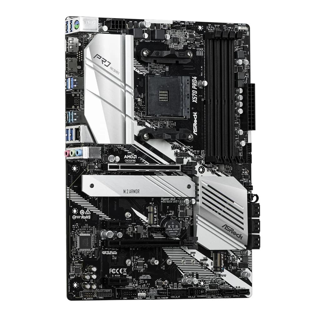 Материнская плата ASRock X570 PRO4 AM4 4xDDR4 (4666+ OC), 8xSATA3 RAID 2xHyper M.2 1xHDMI 1xDP 2xPCIe4.0x16, 2xPCIe4.0x1 AMD Quad CrossFireX™ и CrossFireX™ 2 USB 3.2 Gen2 (Задний Type A+C), 10 USB 3