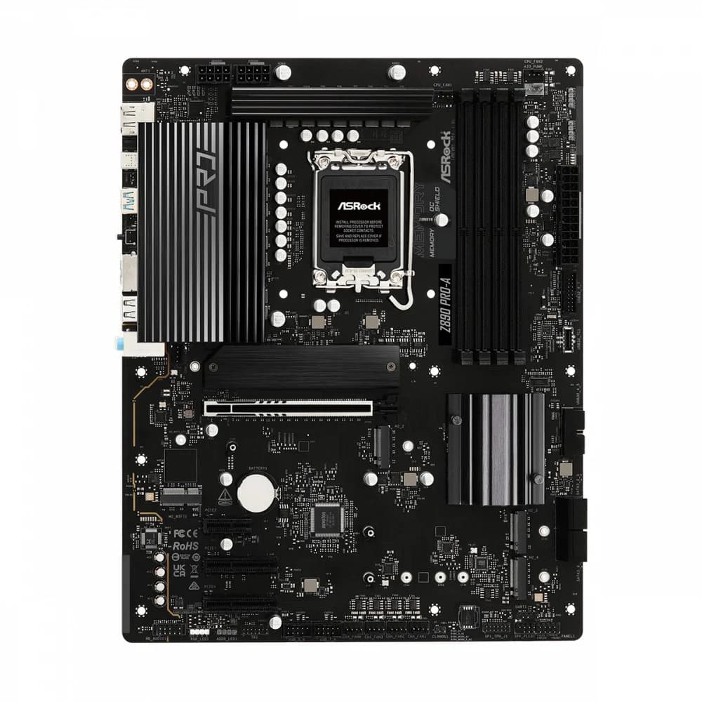 Материнская плата, ASRock, Z890 PRO-A (4710483947537), LGA1851, iZ890, 4xDDR5 4400/4800/5600/9066+(OC), 4xSATA3, 4xM.2 (3*PCI-E 4.0x4, 1*PCI-E 4.0x4 & SATA), Raid, 1xHDMI, 1xDP, 1xIntel® Thunderbolt