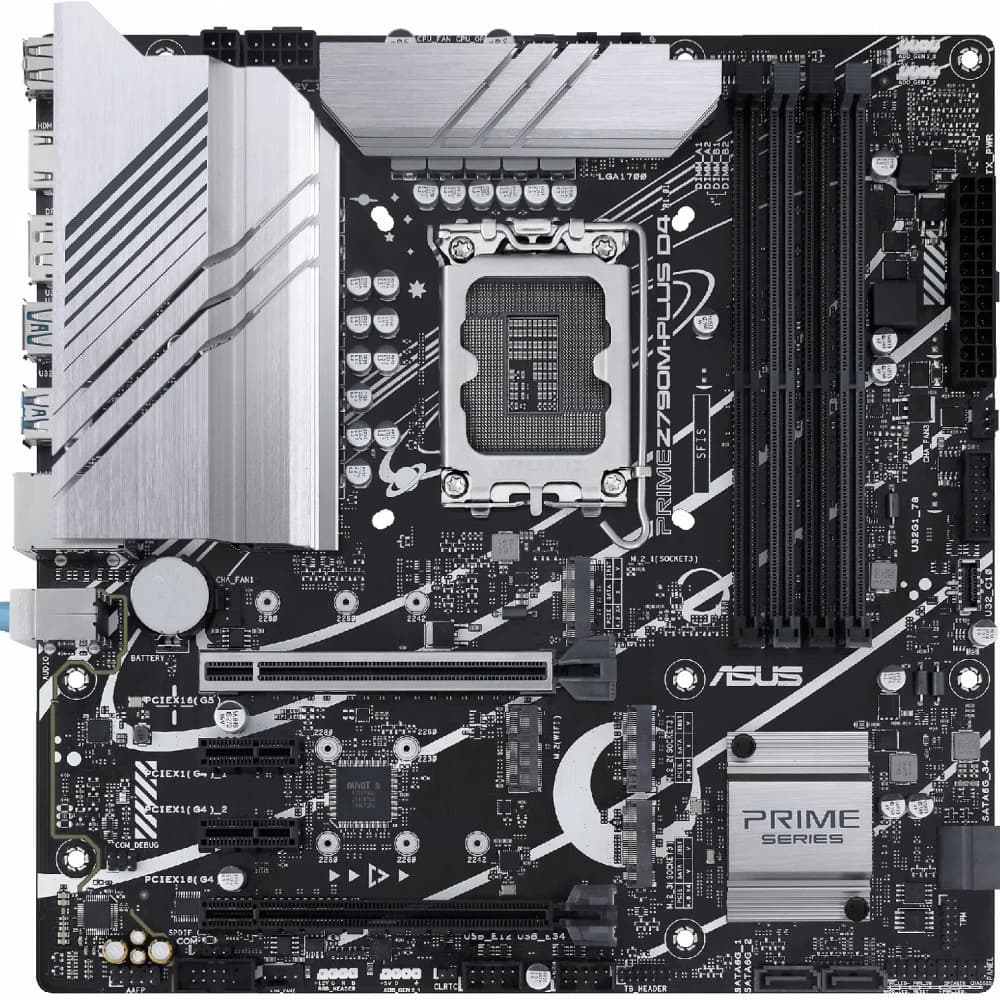 ASUS PRIME Z790M-PLUS D4, LGA1700, Z790, 4*DDR4, HDMI+DVI+DP, CrossFireX, SATA3 + RAID, Audio, Gb LAN, USB 3.2, USB 2.0, COM*1 header (w/o cable), mATX 90MB1D20-M0EAY0