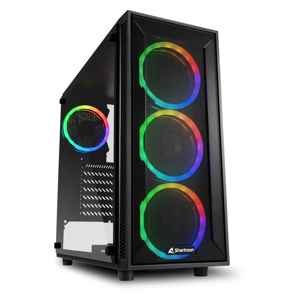Корпус ПК без БП Sharkoon TG4M RGB < ATX, 2x3.5, 4x2.5, 2xUSB 3.0, Audio, 3x120mm ARGB F/P, 1x120mm ARGB R/P, 455*200*430mm>