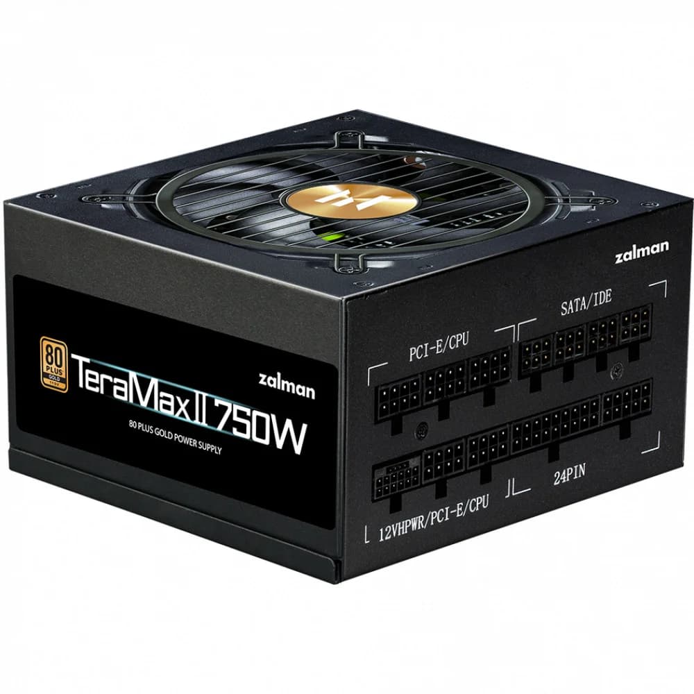 Блок питания Zalman Teramax 2 (750W) 90%, 80+ Gold, 120mm, 1xMB 18pin+10pin, 2xCPU 8pin(4+4), 3xMolex, 8xSATA, 3xPCIe 8pin(6+2), 1х12VHPWR, Fully Modular