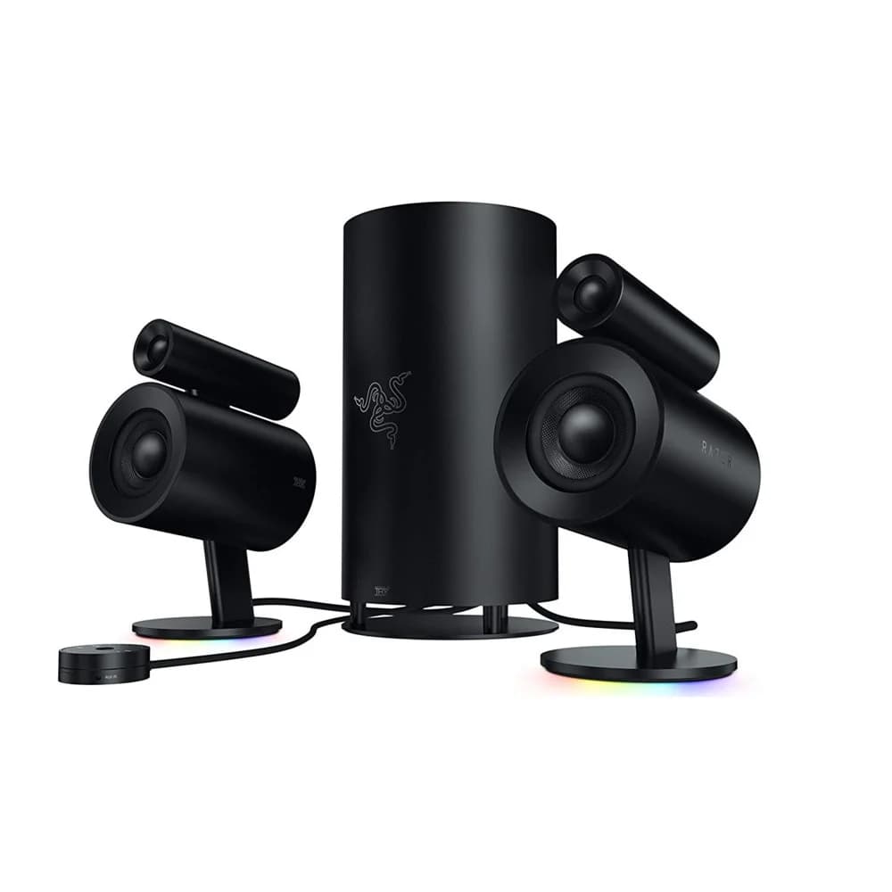Колонки, Razer, Nommo Pro, RZ05-02470100-R371, 35 – 20 000 Гц, 2 x 3" широкополосных динамика (по 1 на колонку), 2 x 0.8" твитера с шелковой купольной мембраной (по 1 на колонку), 1 x направленный в