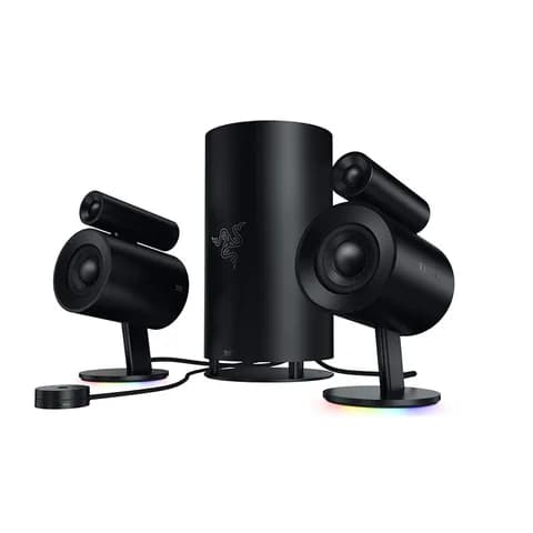 Колонки, Razer, Nommo Pro, RZ05-02470100-R371, 35 – 20 000 Гц, 2 x 3" широкополосных динамика (по 1 на колонку), 2 x 0.8" твитера с шелковой купольной мембраной (по 1 на колонку), 1 x направленный в