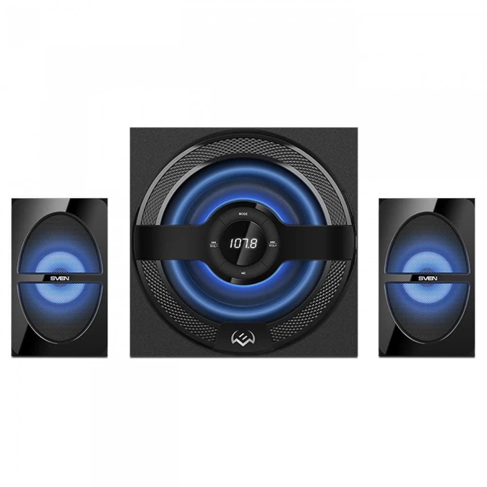 SVEN MS-2085 2.1 Колонки чёрные (30Вт + 2 x 15 Вт, LED дисплей, FM-тюнер, USB/SD, дисплей, пульт ДУ, Bluetooth)