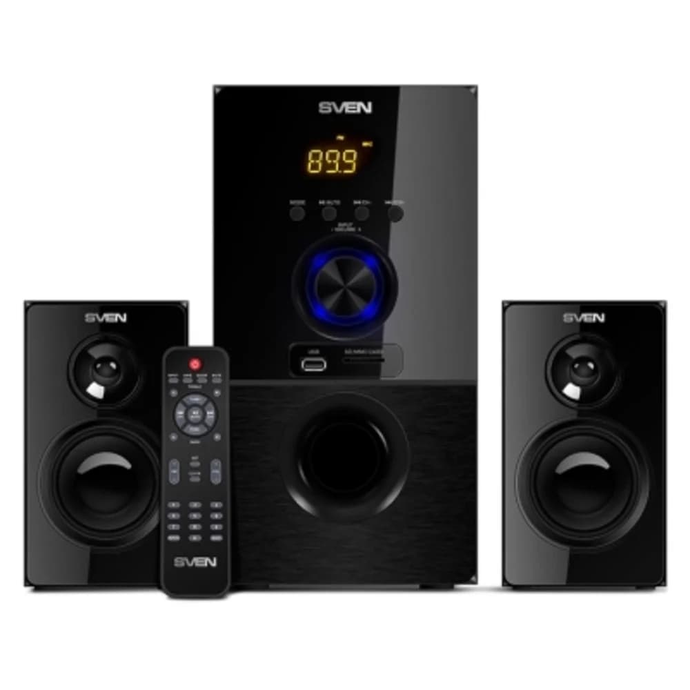 SVEN MS-2050 2.1 Колонки чёрные (30Вт + 2 x 12.5 Вт, FM-тюнер, USB/SD, дисплей, пульт ДУ, Bluetooth)