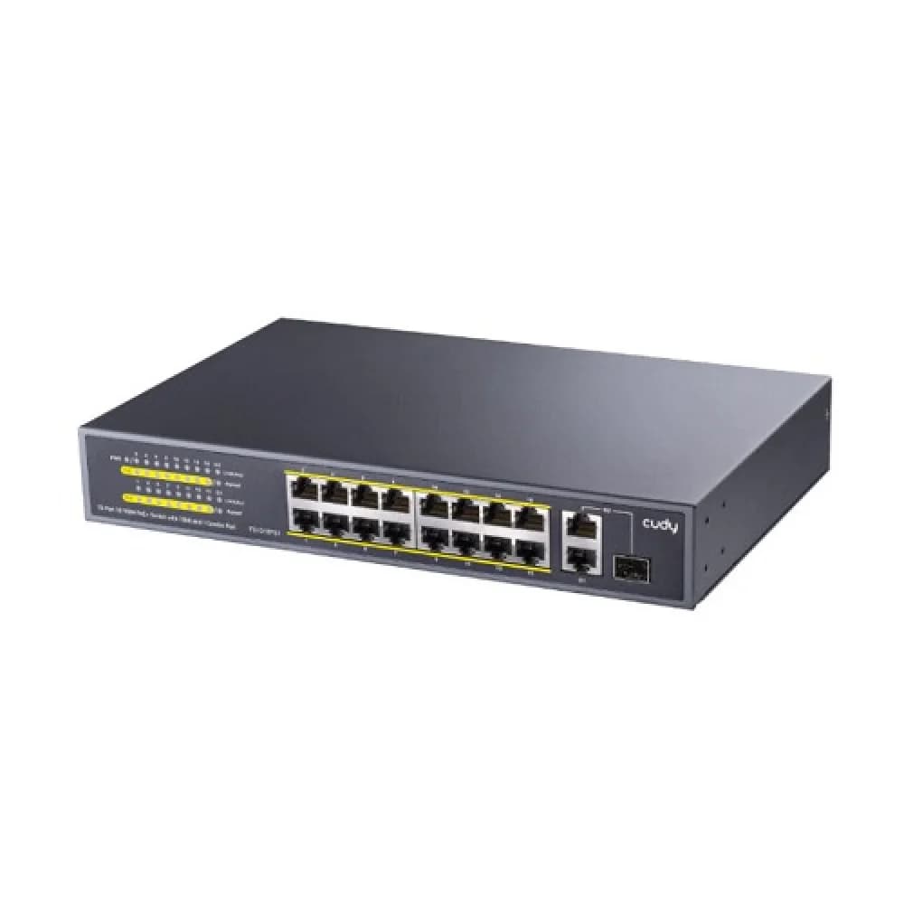 Коммутатор CUDY 16-Port 10/100M PoE+ Switch with 2 Gigabit Uplink and 1 SFP Port 200W 16-Port 10/100M PSE RJ-45 +2 Gigabit RJ- 45 +1SFP Port with 16 POE Ports Switch with Built-in power supply, supp
