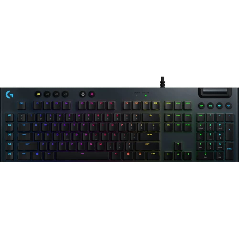 Клавиатура игровая Logitech G815 |920-009007| черная, механическая (GL Linear), тонкая, 119 клавиш (16 дополнительных), 5 G-клавиш (профили), RGB-подсветка, USB порт, кабель 1,8м