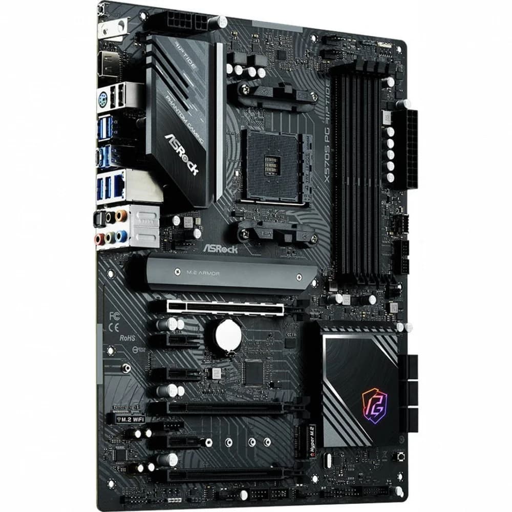 X570S PG RIPTIDE, Socket AM4, AMD X570, 4xDDR4-3200, HDMI, 3xPCI-Ex16, 3xPCI-Ex1, 6xSATA3(RAID 0/1/10), 2xM.2, 8 Ch Audio, 2x2.5GLan, WIFI, (2+4)xUSB2.0, (5+4)xUSB3.2, (1+1)xUSB3.2 Type-C™, 1xPS/2,