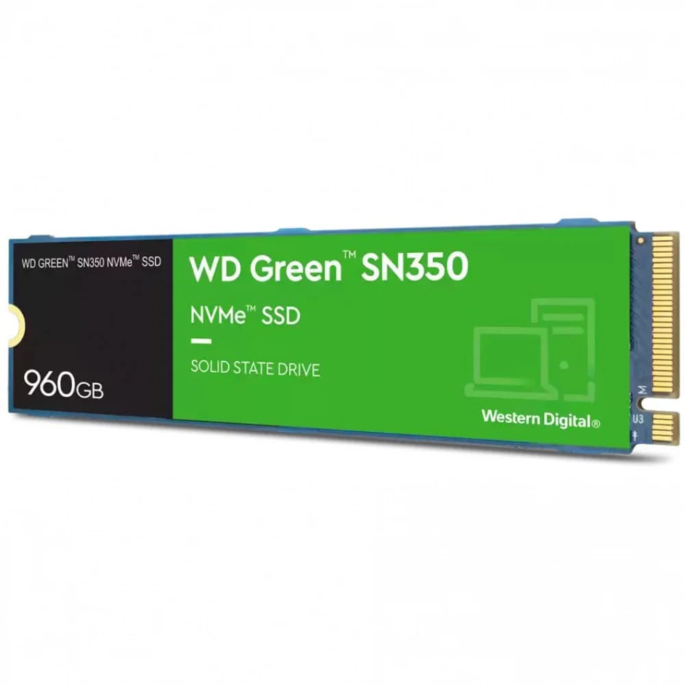 Твердотельный накопитель/ WD SSD Green SN350 NVMe, 960GB, M.2(22x80mm), NVMe, PCIe 3.0 x4, 3D TLC, R/W 2400/1900MB/s, IOPs 340 000/380 000, TBW 80, DWPD 0.1 (12 мес.)