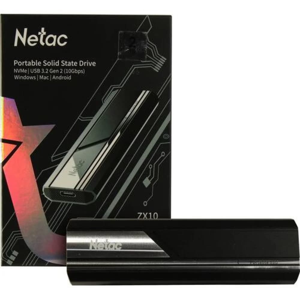 Внешний твердотельный накопитель Netac ZX10 USB 3.2 Gen 2 Type-C External SSD 2TB, R/W up to 1050/1050MB/s, with USB C to A cable and 10Gbps USB C to C cable