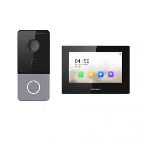 Домофонная система, Hikvision, DS-KIS605-P(C), IP внутренняя панель, 7-дюймовый сенсорный экран, Linux, 2 mp HD камера, ИК-подсветка до 3 м, встроеный микрофон и динамик, шумоподавление, от -10 °C д