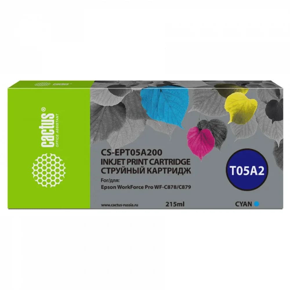 Картридж струйный Cactus CS-EPT05A200 T05A2 голуб.пигм. (215мл) для Epson WorkForce Pro WF-C878/C879 с чипом