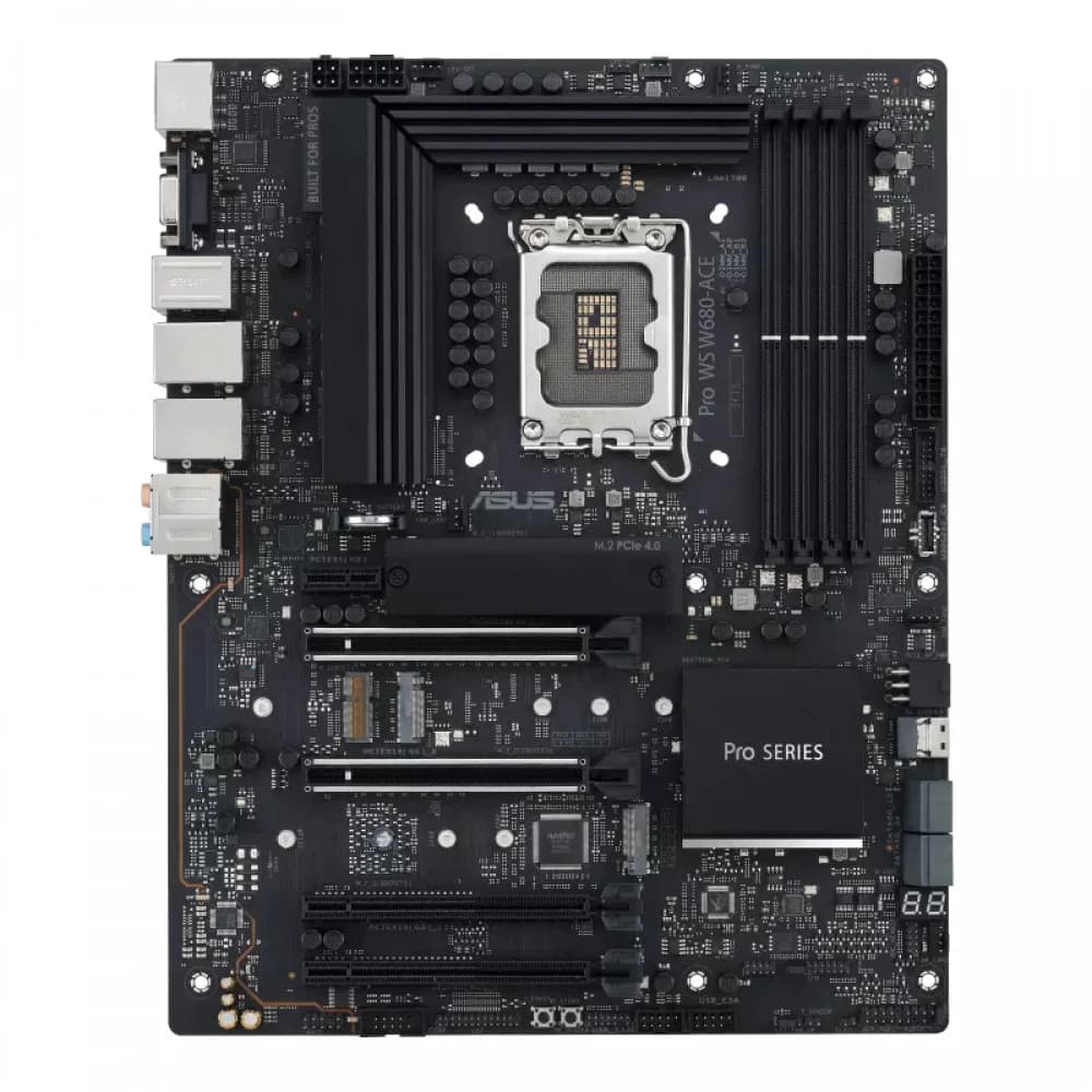 PRO WS W680-ACE Intel W680 (LGA 1700) ATX motherboard, PCIe® 5.0, DDR5, dual Intel 2.5 Gb Ethernet, three PCIe 4.0 M.2 slots, USB 3.2 Gen 2x2 front panel connector, SlimSAS, SATA 6 Gbps, HDMI®, Disp