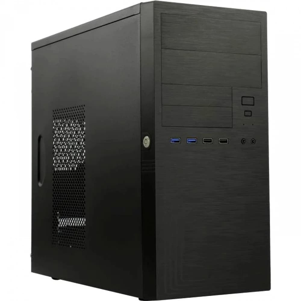 Корпус MiniTower Powerman ES555 Black PM-500ATX-F U3*2+U2*2 +2*combo Audio additional HDD cage intrusion switch power button lock Plastic Tooless part mATX