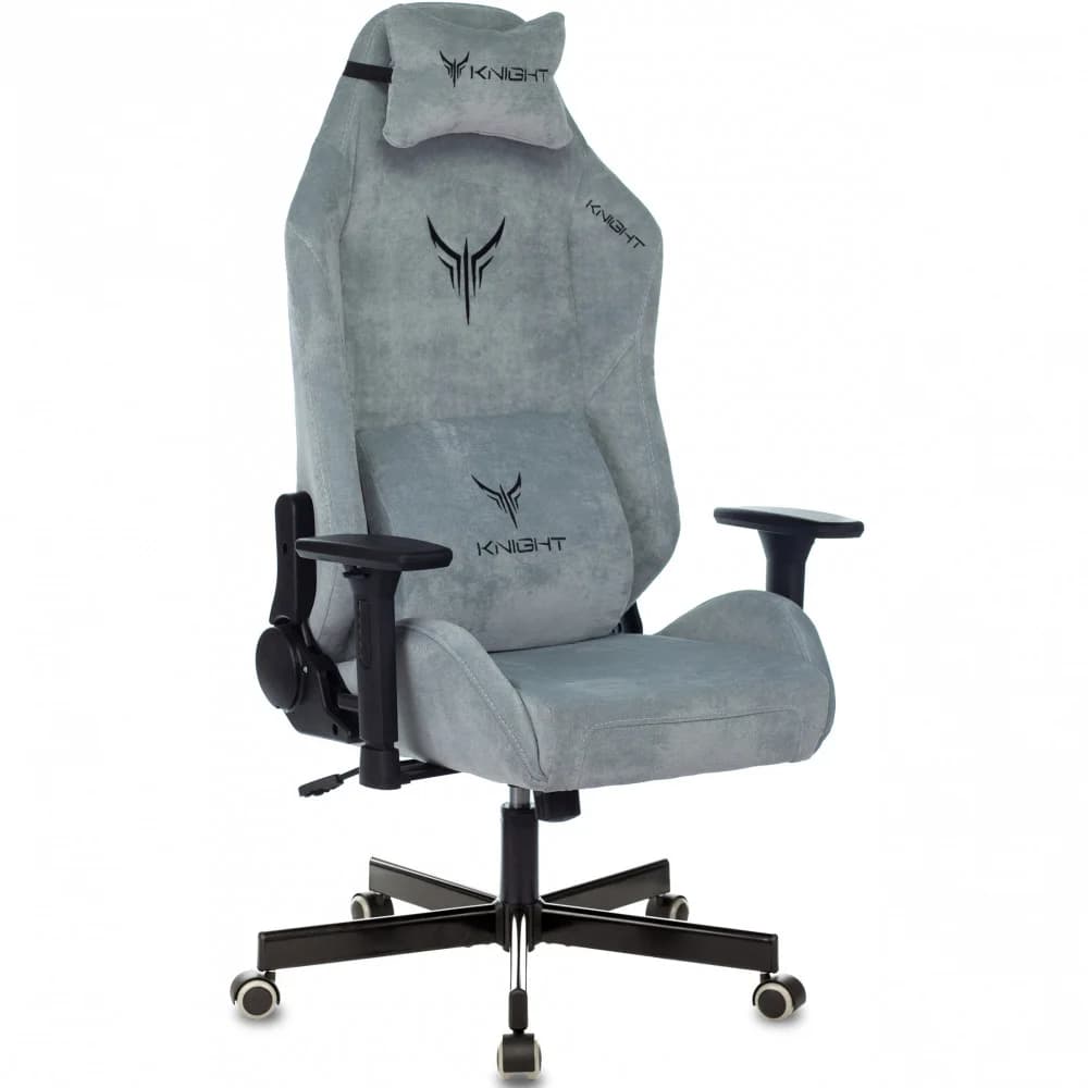 Кресло игровое Knight N1 Fabric серо-голубой Light-28 с подголов. крестов. металл