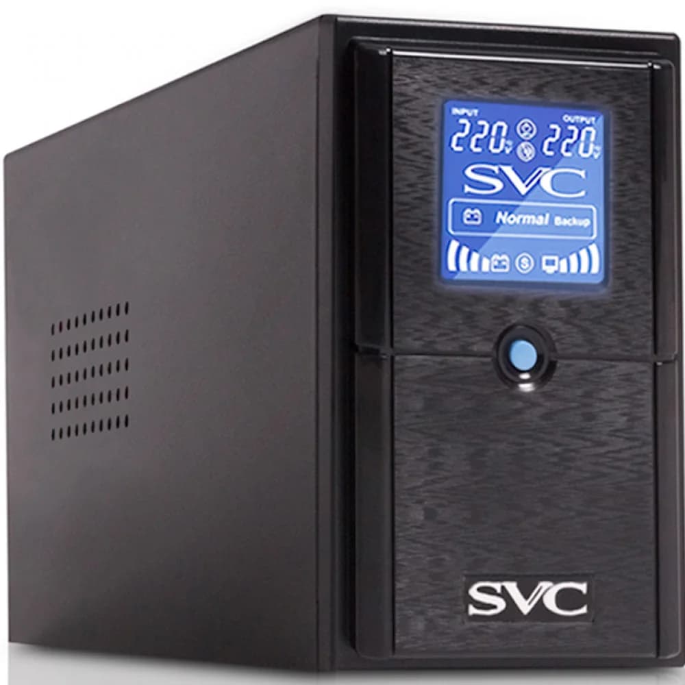 Источник бесперебойного питания, SVC, V-800-L-LCD, Мощность 800ВА/480Вт, Диапазон работы AVR: 165-275В, AVR в режиме Booster: 138-292В, Бат.: 12В/9 Ач*1шт., 3 вых.: 2 Shuko CEE7+1 IEC C13 (Bypass),