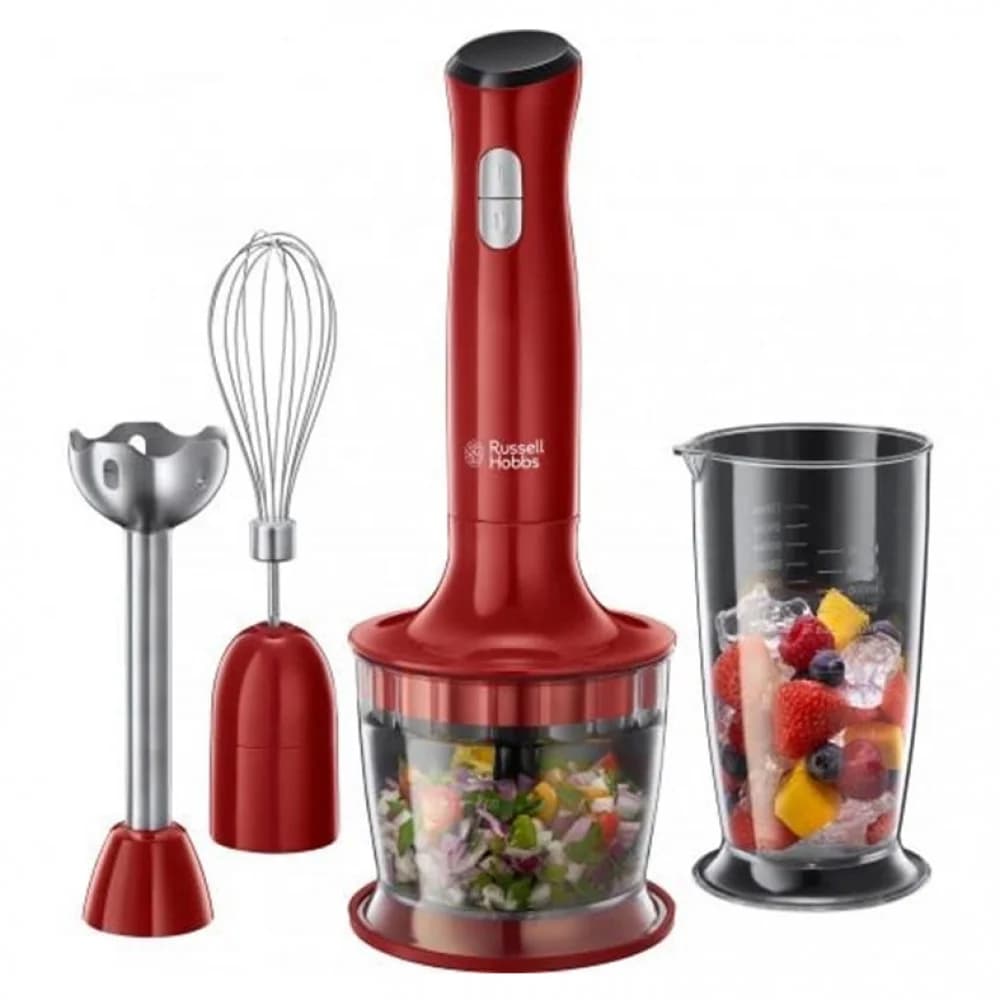 Погружной блендер, Russell Hobbs, 24700-56, Погружной, Мощность 500W, 2 скорости, Пластик, 12000 об/мин, Венчик для взбивания, Мини-измельчитель, Красный