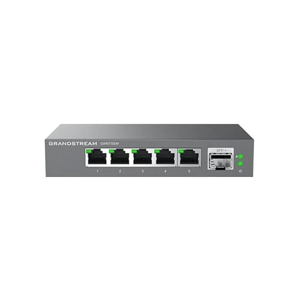 Коммутатор, Grandstream, GWN7700M, неуправляемый мультигигабитный, 5 портов RJ-45 100/1000/2500 Мбит/с, 1 порт SFP+, настольный/настенный, металлический корпус